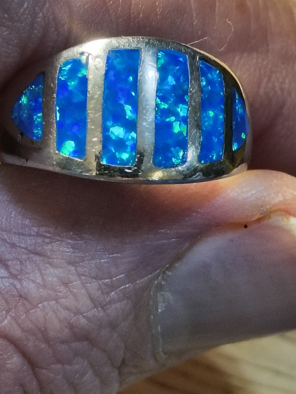 Vintage Sterling Silver Blue Opal Inlay Ring Size 5.5 Signed